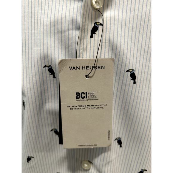 Van Heusen Mens Slim Fit Short Sleeve Shirt Size Medium 15 - 15.5 Toucan Print - Picture 4 of 8